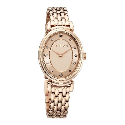 Picture of Titan Aura Phase Quartz Analog Rose Gold Dial Rose Gold Stainless Steel Strap Watch for Women