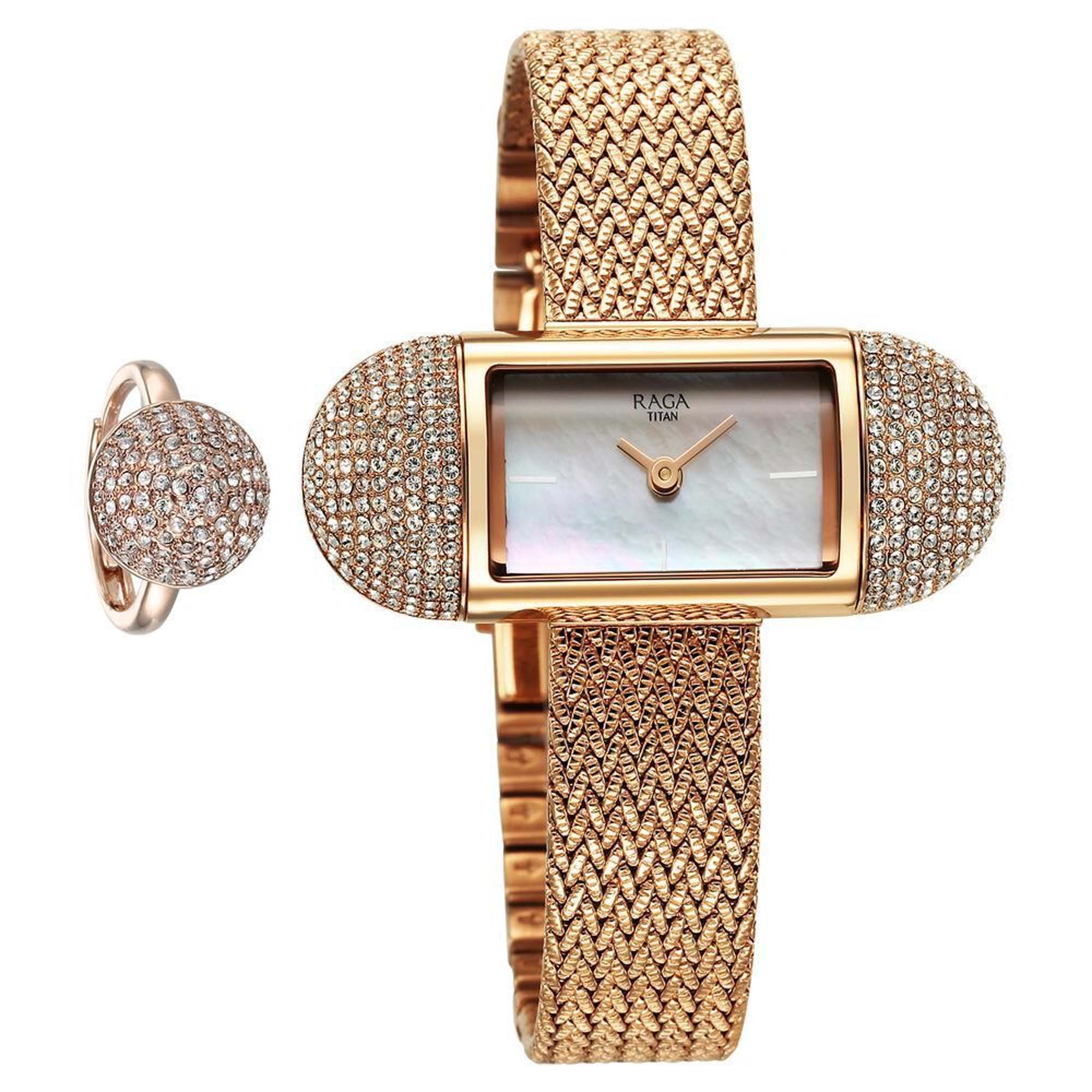 Picture of Titan Raga Memoirs Quartz Analog Mother Of Pearl Dial With Rose Gold Metal Strap Watch For Women
