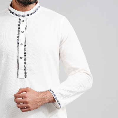 Picture of White Cotton Flow Panjabi(White)