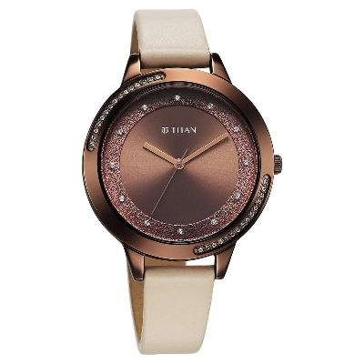 Picture of Titan Razzle Dazzle Quartz Analog Brown Dial Leather Strap Watch For Women