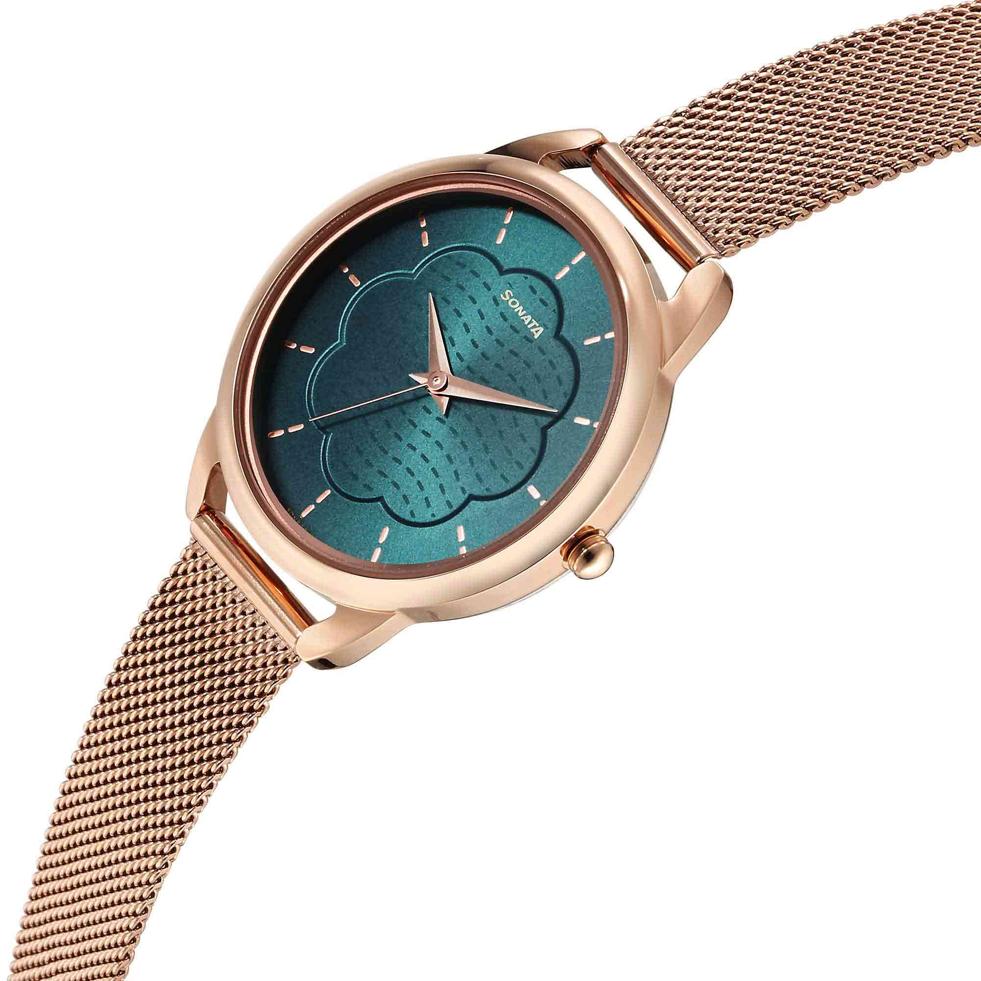 Picture of Sonata Wedding Quartz Analog Green Dial Stainless Steel Strap Watch for Women