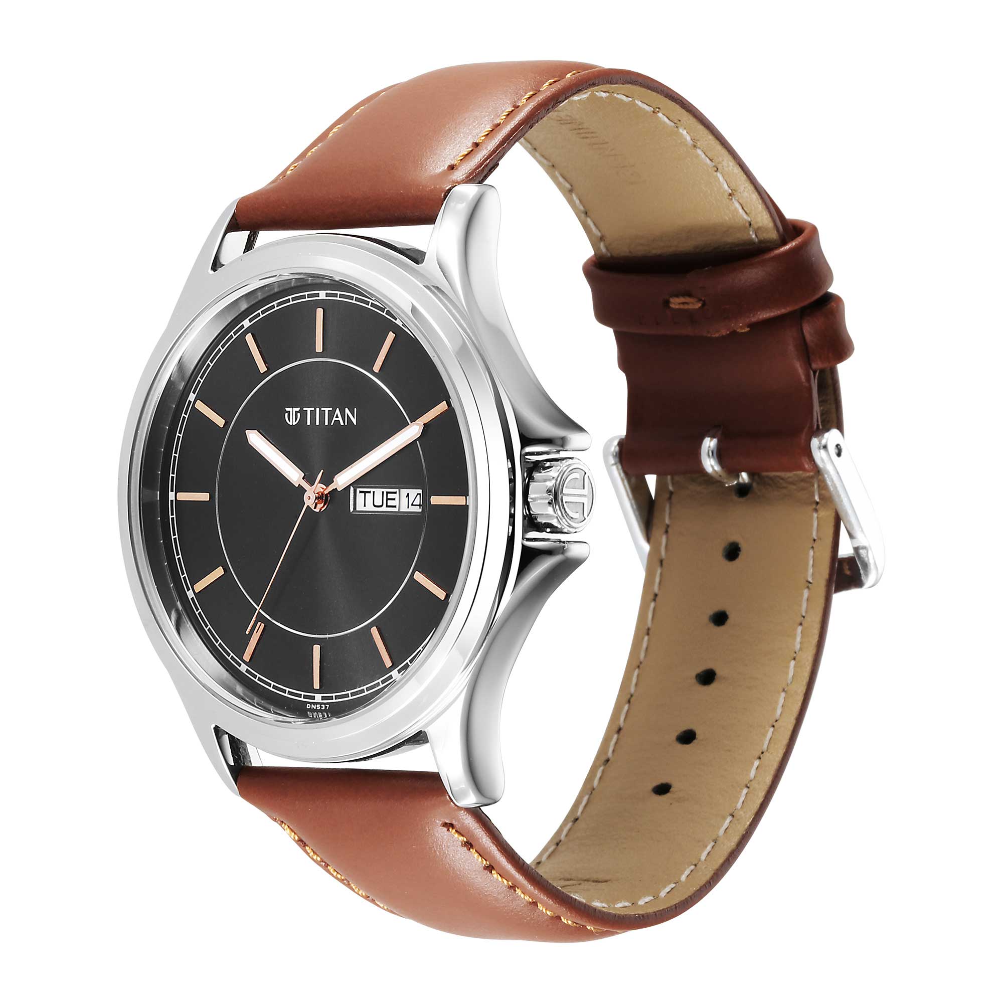Picture of Titan 1870Sl05 Black Urban Black Dial Analog Leather Strap Watch For Men