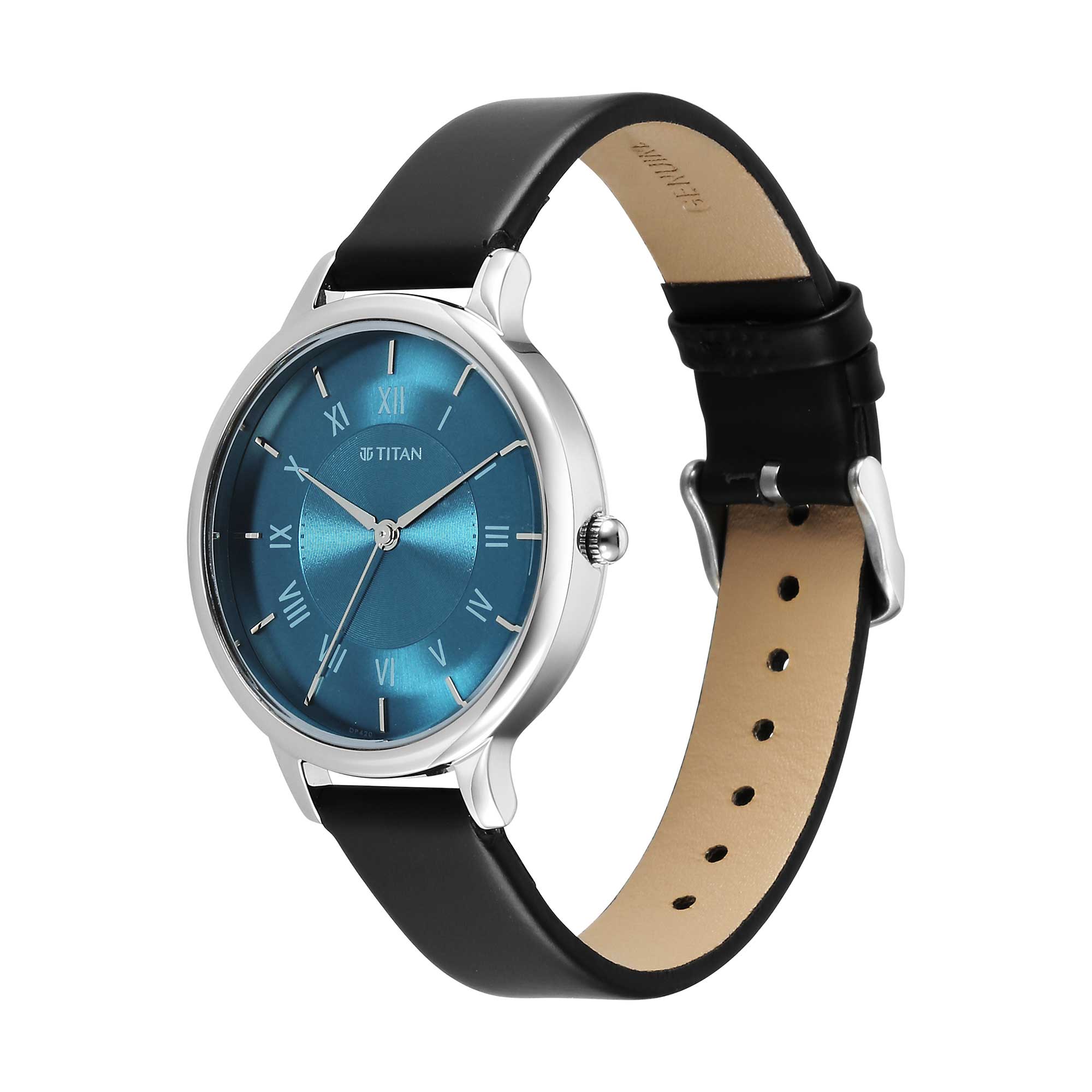 Picture of Titan Workwear Quartz Analog Blue Dial Brown Leather Strap Watch For Women