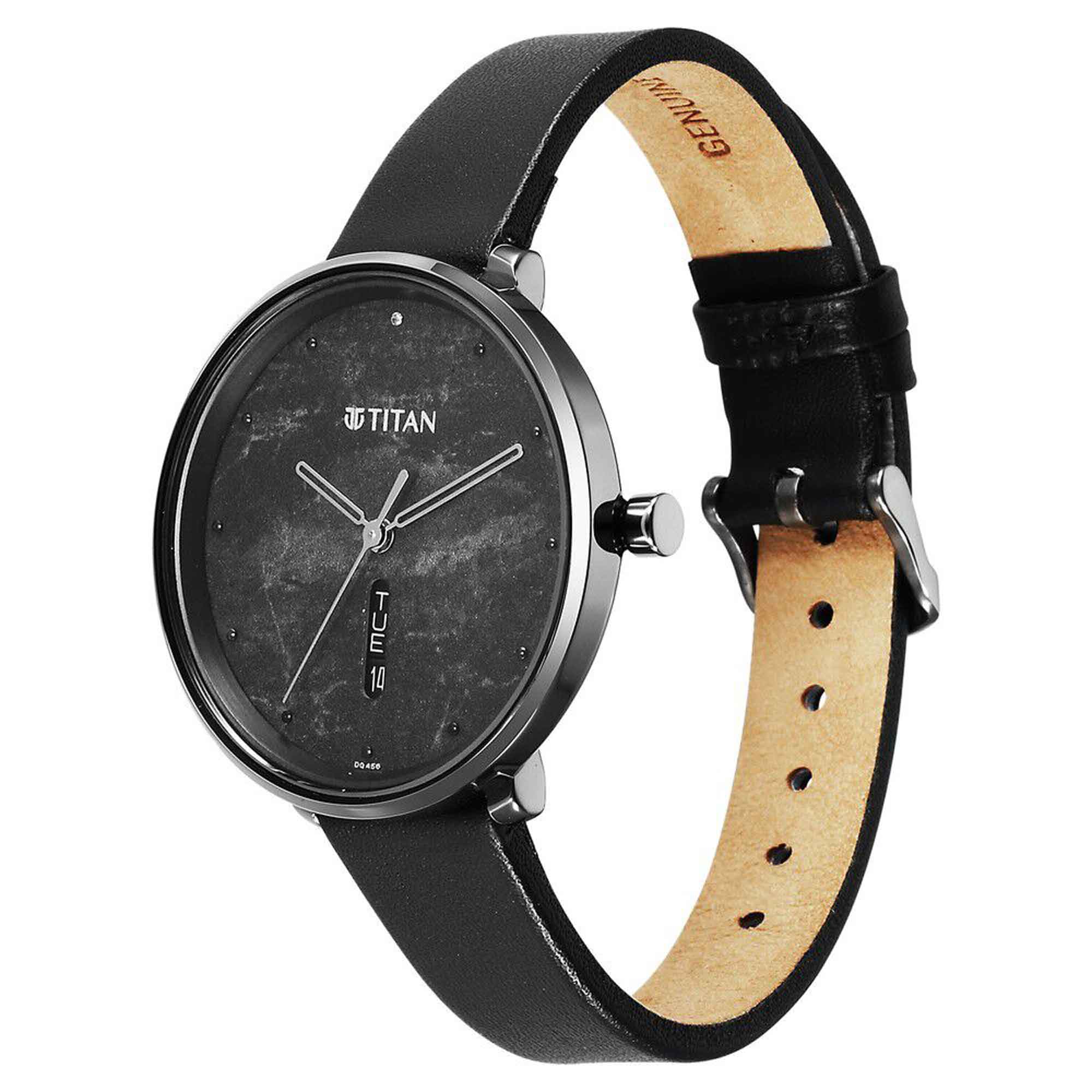 Picture of Titan Neo Quartz Analog with Day and Date Black Dial Leather Strap Watch For Women