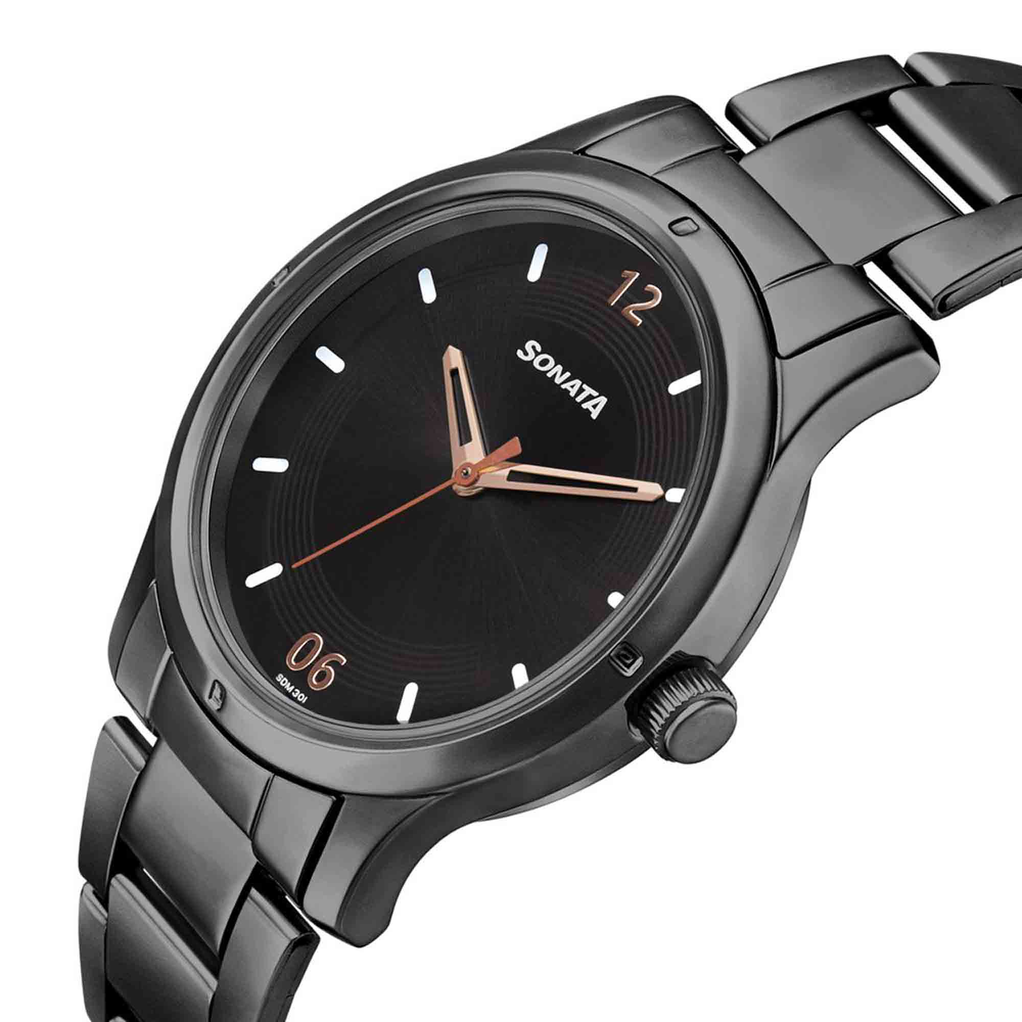Picture of Sonata Women of Steel Black Dial Stainless Steel Strap Watch for Women