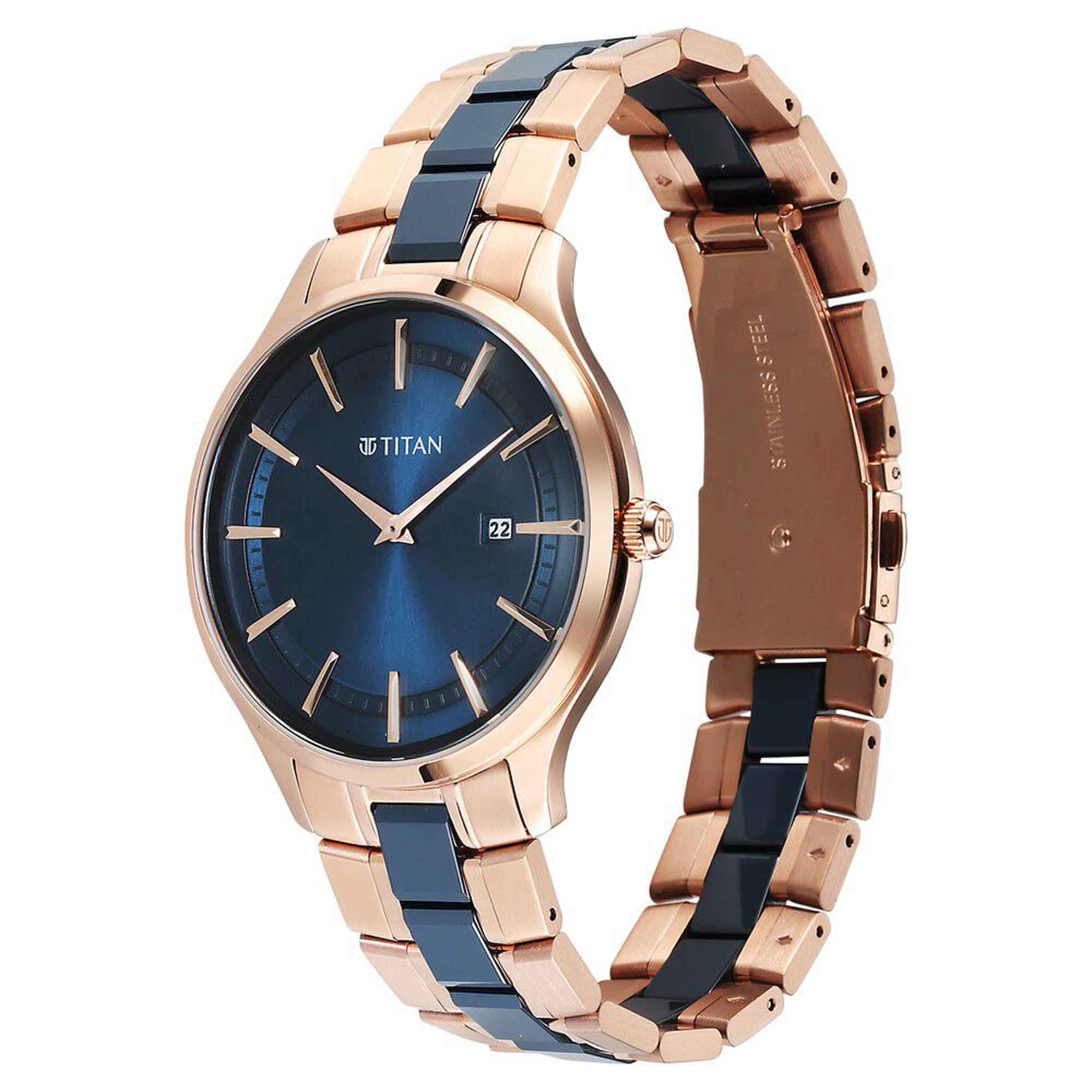 Picture of Titan Slim Ceramic Fusion Quartz Analog with Date Blue Dial Stainless Steel Strap Watch For Men