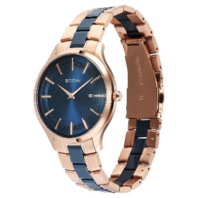 Picture of Titan Slim Ceramic Fusion Quartz Analog with Date Blue Dial Stainless Steel Strap Watch For Men