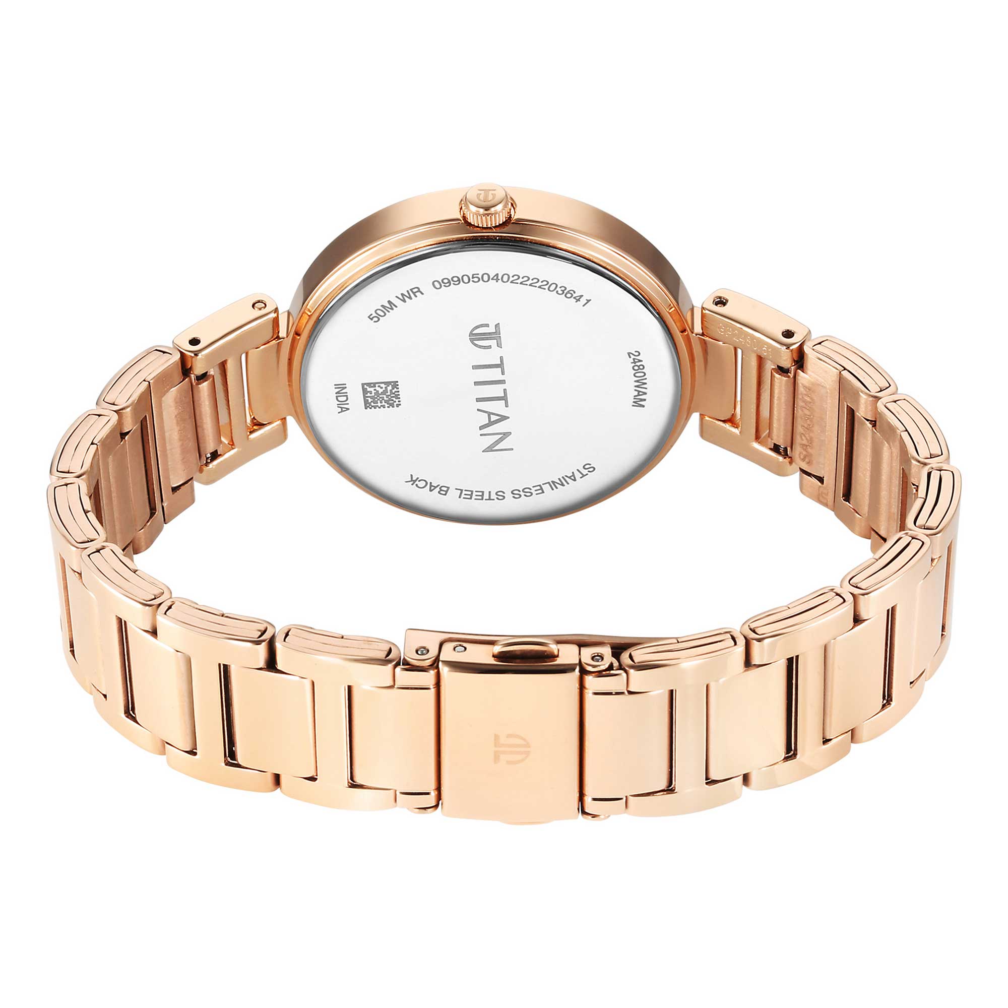 Picture of Titan Women's Watch Analog Red Dial with Rose Gold Stainless Steel Band