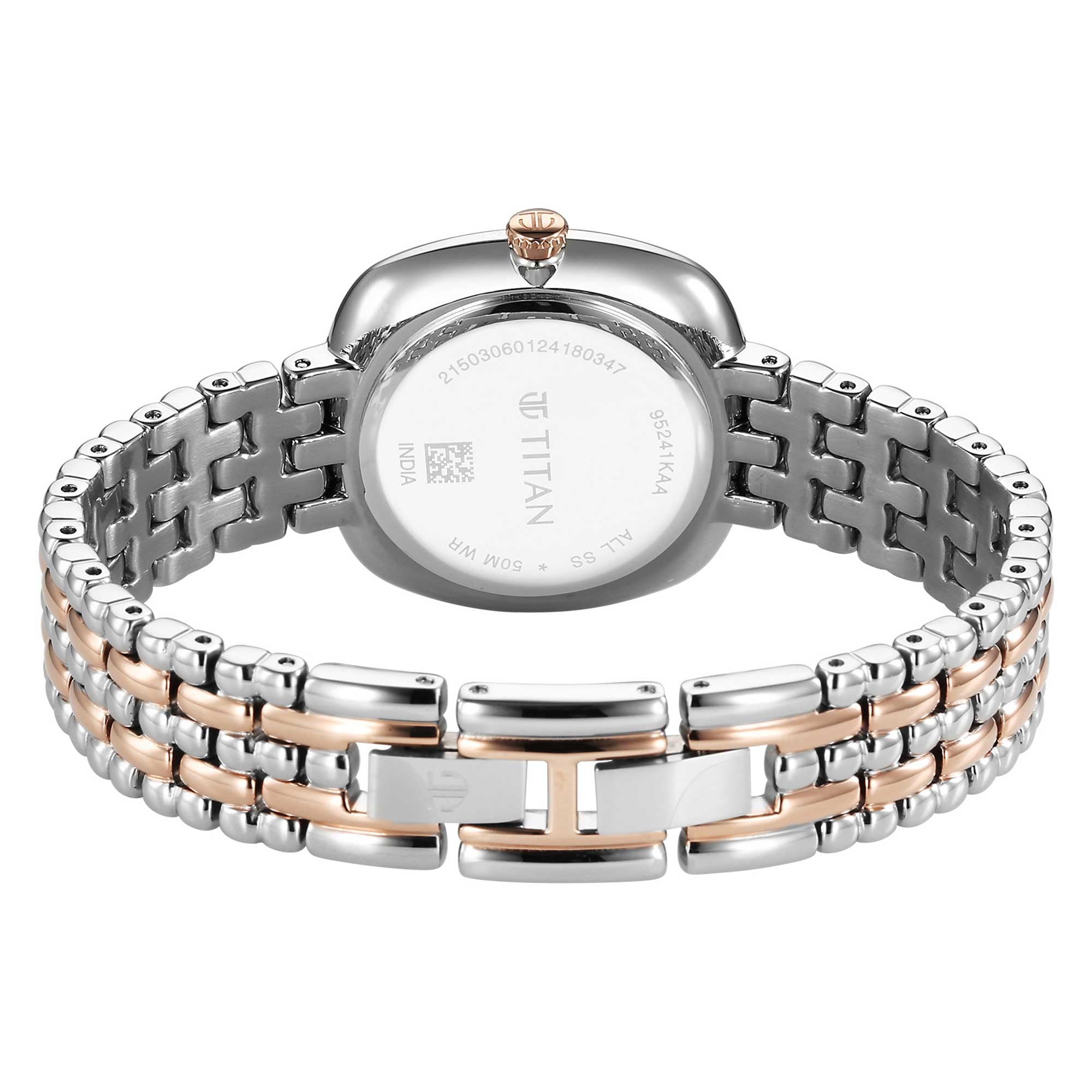 Picture of Titan Aura Quartz Analog White Mother Of Pearl Dial Rose Gold and Silver Stainless Steel Strap Watch for Women