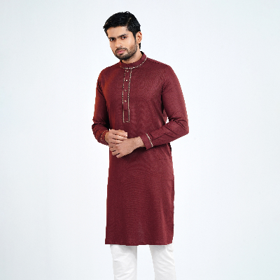 Picture of Maroon Cotton Flow Panjabi(Maroon)