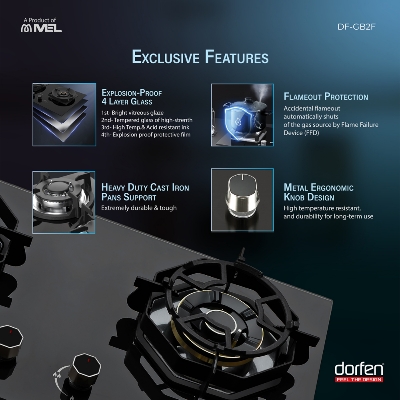 Picture of DORFEN Glass Gas Stove with 2-Burners - 30x18