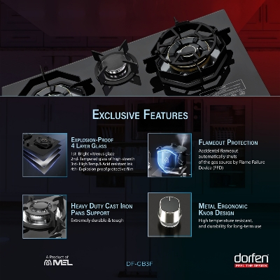 Picture of DORFEN Glass Gas Stove with 3-Burners - 30x18