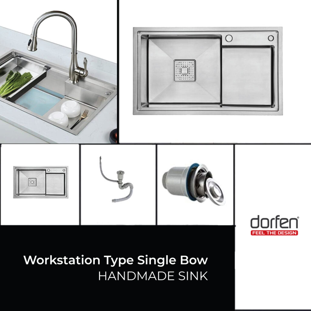 Picture of DORFEN Workstation Type Single Bowl Handmade Sink - 36x18x9