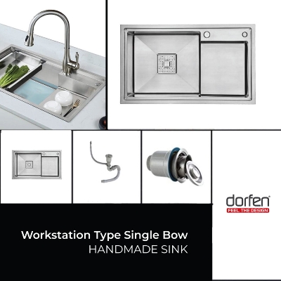 Picture of DORFEN Workstation Type Single Bowl Handmade Sink - 36x18x9