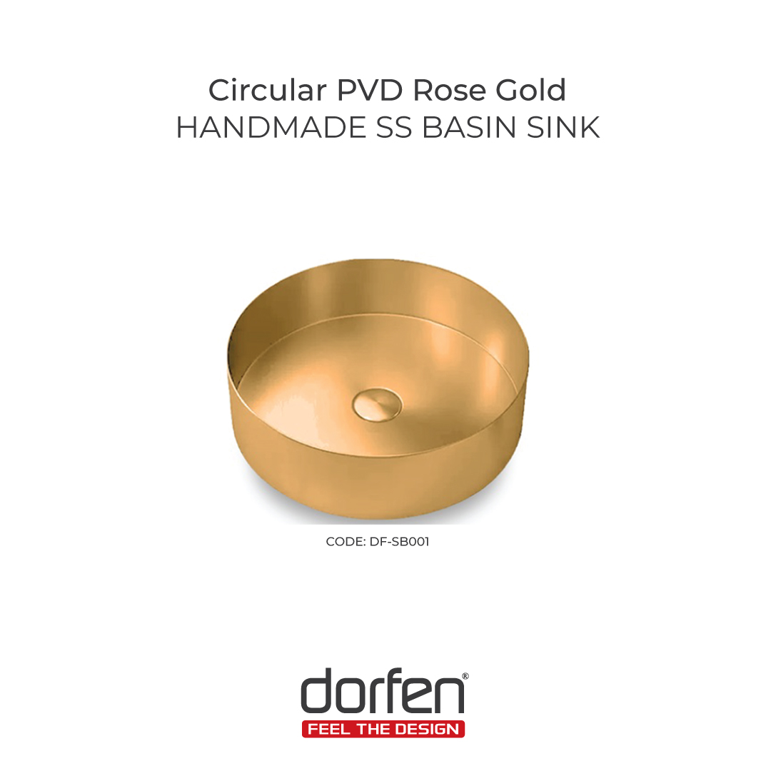 Picture of DORFEN Handmade Stainless Steel Basin (Pop-up Drain PVD Rose Gold) - Ø15.2x4.4