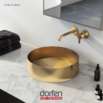 Picture of DORFEN Handmade Stainless Steel Basin (Pop-up Drain PVD Rose Gold) - Ø15.2x4.4