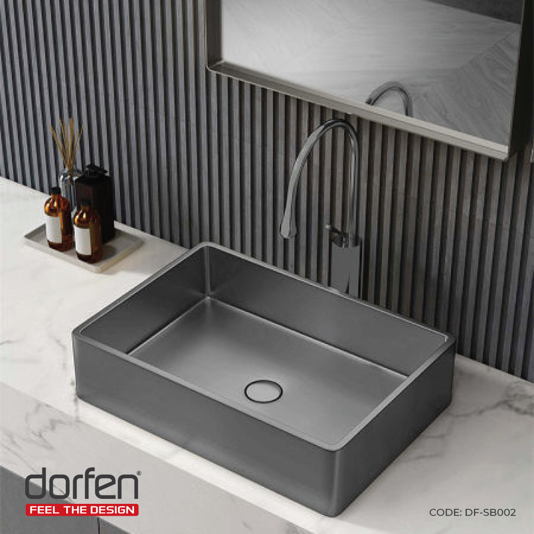 Picture of DORFEN Handmade Stainless Steel Basin (Pop-up Drain PVD Black) - 22x15.2x4