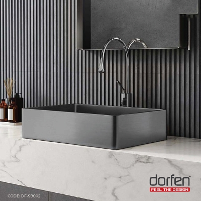 Picture of DORFEN Handmade Stainless Steel Basin (Pop-up Drain PVD Black) - 22x15.2x4