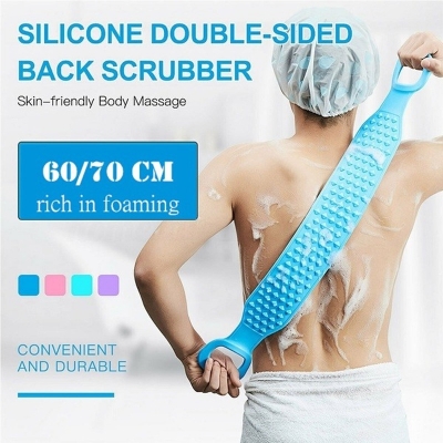 Picture of Silicone Bath Body Brush, Exfoliating Long Silicone Body Back Scrubber Double Side Body Brush Back Washer for Deep Cleaning Bath Towel Brush