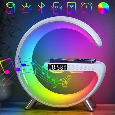Picture of Smart light sound machine g63 4-IN-1 Bluetooth Speaker Alarm Clock Wireless Charger Home Stereo Loudspeaker Subwoofer RGB Night Light Lamp Fast Charging Station (Charging only For Iphone)