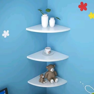 Picture of Wall Mount Projector Storage Rack Corner Shelf Kitchen shelf Wall Shelf Wall-mounted Display Storage Organizer Rack for Living Room Office Home Decor corner shelves Floating bedroom shelf Flower shelf  Top  shelf  Bathrom shelf  Pvc Board