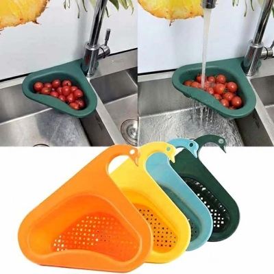 Picture of Multi-Functional Hanging Filtering Draining Rack | Sink Strainer Basket Triangular,Swan Drain Basket,Kitchen Triangle Sink Filter Corner Food Strainer For Kitchen Bathroom