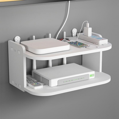 Picture of New Wifi Router Stand Double Layer Wall Mounted Home decorator PVC Tarpaulin - 2 Layer Wood Desk Set - Cloth Stand Wifi Modem Router Mobile Stand, Router, bathroom accessories, bathroom accessories corner rack, bathroom self, Jainamaz stand