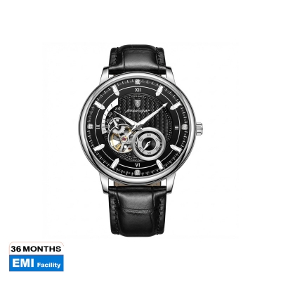 Picture of Poedagar 1416 Automatic Mechanical Watch For Men- Black Silver Dial Black Belt