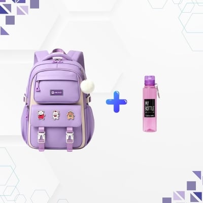 Picture of Waterproof School Bag for Girls & Boys 2025 + FREE 500ml Transparent Water Bottle – Premium Student Combo