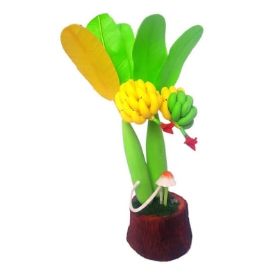 Picture of Bonsai Banana Tree Artificial Clay Plants Decoration Interior Showpiece Small Size - (9 inch)