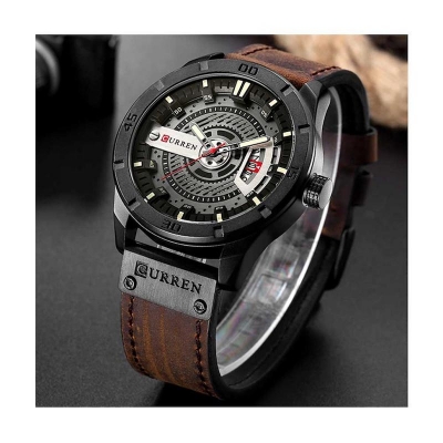 Picture of Curren 8301 - Leather Analog Watch for Men-Red