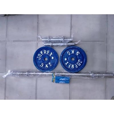 Picture of Dumbell set 5 kg plate 2 pic=10 kg 10 inchi stick 2 pic 3 fit burbell rod 1 pic fom 2 pic