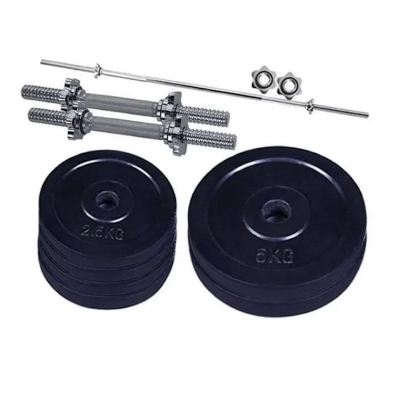 Picture of Dumbbell & Barbell Set 20kg - Black and Silver 10 inchi stick 2 pic and 3 fit burbell 1 pic