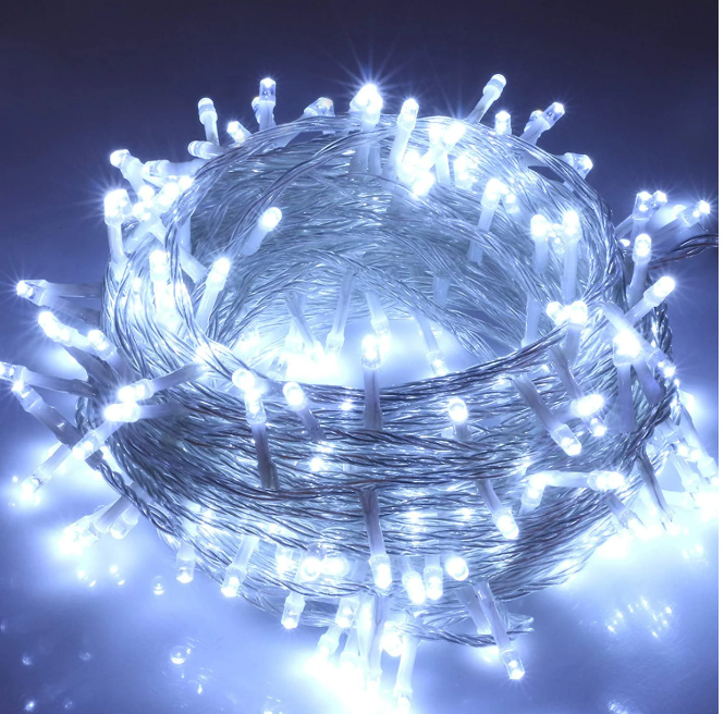 Picture of LED Curtain String Fairy Lights 9.8x9.8 Ft – 8 Modes, Cool White – Plug-in Decorative Lights for Wall, Window, Bedroom, Party & Backdrop - White