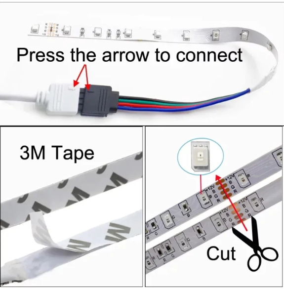 Picture of "LED স্ট্রিপ লাইট RGB 5050 জলরোধী নমনীয় ফিতা DC 12V 2835SMD ওয়াইফাই টেপ ডায়োড বেডরুমের সজ্জা লুইস LED লাইট - RGB Light" - Multicolor