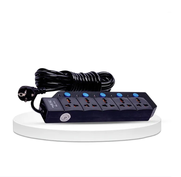 Picture of 5-Socket Multiplug Extension – 2m/5m/7ft/15ft/30ft – Heavy Duty Black Strip - Black