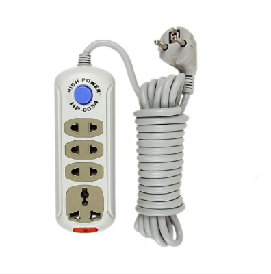 Picture of High Power HP 4 Gang Socket Multiplug Power Strip – 4 Port Extension with 2M/5M Cable | 2500W Max Load | Overload & Surge Protected | Power Switch & Indicator | 2 Pin Plug – White - White