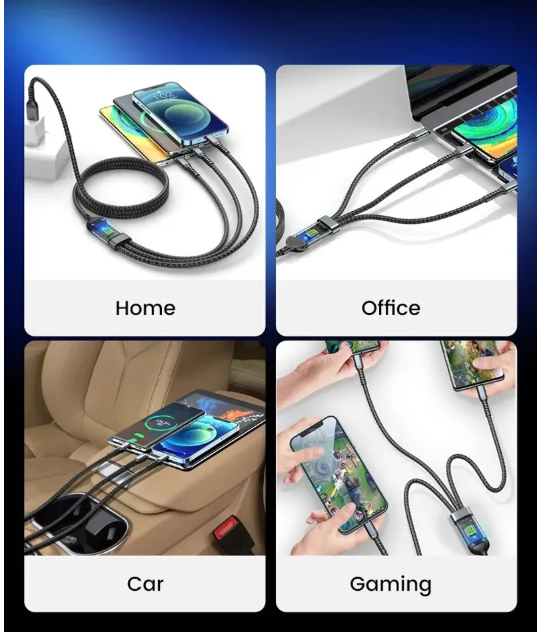 Picture of 100W 3-in-1 Fast Charging Cable with Smart Display – Pure Copper Core - Multicolor