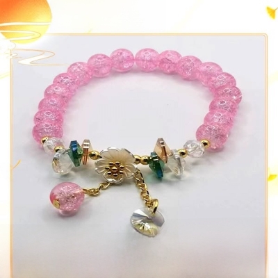 Picture of Korean New Sweet Daisy Flower Bracelet for Women Colorful Crystal Beaded Elastic Rope Bracelets Girl Wedding Party Jewelry Gifts
