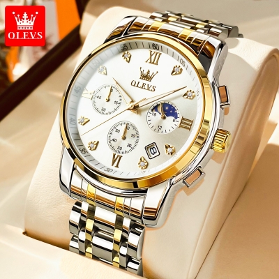Picture of olevs leather waterproof quartz fashion watch for men