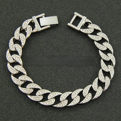 Picture of New Fashion Women Men Silver Rose Gold Stainless Steel Crystal Clasp Chain Watch Bangles Bracelets Jewelry
