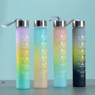 Picture of 300ml Cute Water Bottle Frosted Cartoon Portable Motivational Water Cup With Plastic Straw Outdoor Sports Camping Drinking ToolsBasketball