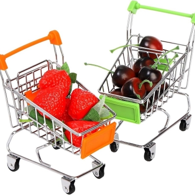 Picture of baby pretend toy Supermarket Hand Trolley Mini Shopping Cart Desktop Decoration Storage Toy Gift  Showpiece