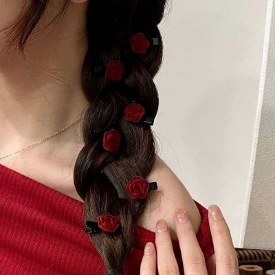 Picture of Mini Rose Hair Clip for Women Girls, Red Flower Hair Barrettes Headpiece Hair Vintage Hair Pins for Bridal