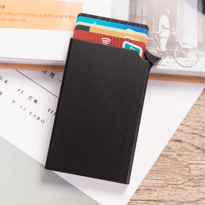 Picture of Pop Up Id RFID Card Male Wallet Mini Package Fashion Aluminum Metal Protective Gear Storage Bag Smart Quick Release Women Wallet