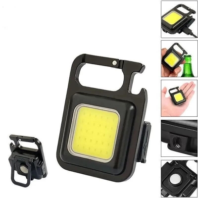 Picture of Keychain Light - Rechargeable Flashlights, 4 Modes Mini Flashlight Keychain with Folding Bracket Bottle Opener and Magnetic Base for Emergency and Outdoor Use