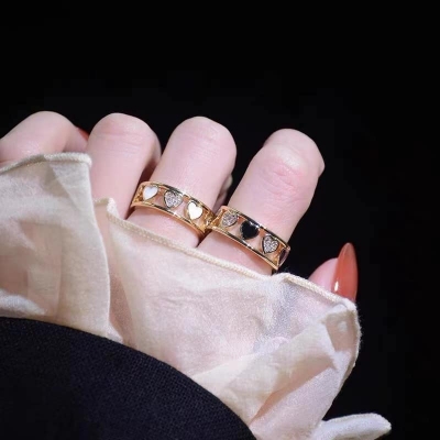 Picture of Black and white love heart ring for women drip oil opening rings band rings for women fashion wedding party accessories