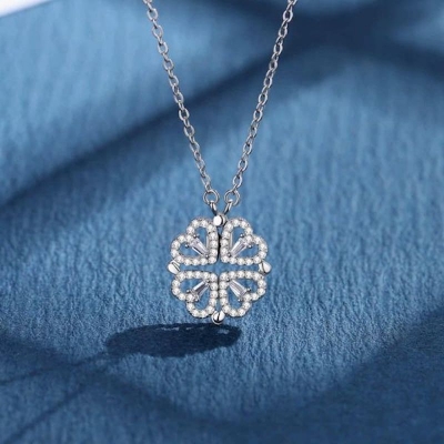 Picture of New Design Women Heart Clover Magnetic Pendant Necklace Dainty Girl Heart Necklace Cute Jewelry Gift for Women & Girls