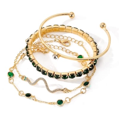 Picture of New Green Diamond Stone Crystal Butterfly Bracelet Set For Women - Bracelet For Women - Bracelet For Women - Bracelet For Women