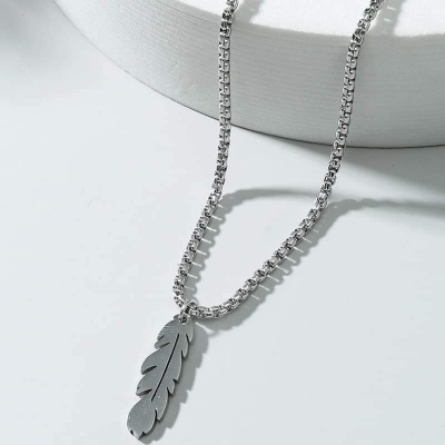 Picture of Men Stainless Steel Silver Color Leaf Chain For Men
